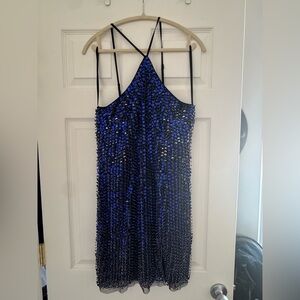 Liv Foster Wren Blue Beaded Mini Dress - Size 14